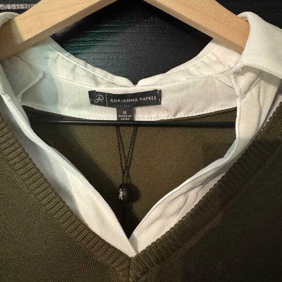 NWT Womens Double Blouse Sweater Green White Medium - Picture 2 of 3